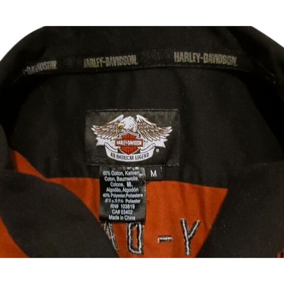 Vintage Harley Davidson Men's Button Up Shirt Size M Orange Black Zipper Pockets - Picture 5 of 5
